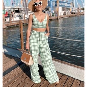 Zara Green Plaid Wide Leg Pants